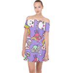 Cloud Seamless Pattern Off Shoulder Chiffon Dress