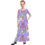 Cloud Seamless Pattern Kids  Quarter Sleeve Maxi Dress