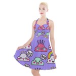 Cloud Seamless Pattern Halter Party Swing Dress 