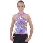 Cloud Seamless Pattern Cross Neck Velour Top