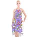 Cloud Seamless Pattern High-Low Halter Chiffon Dress 