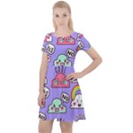 Cloud Seamless Pattern Cap Sleeve Velour Dress 