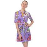 Cloud Seamless Pattern Belted Shirt Dress