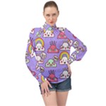 Cloud Seamless Pattern High Neck Long Sleeve Chiffon Top