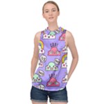Cloud Seamless Pattern High Neck Satin Top