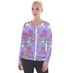 Cloud Seamless Pattern Velvet Zip Up Jacket