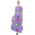 Cloud Seamless Pattern Half Sleeves Maxi Dress