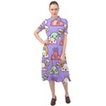 Cloud Seamless Pattern Keyhole Neckline Chiffon Dress