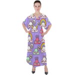 Cloud Seamless Pattern V-Neck Boho Style Maxi Dress