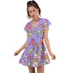 Cloud Seamless Pattern Flutter Sleeve Wrap Dress