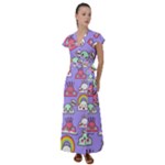 Cloud Seamless Pattern Flutter Sleeve Maxi Dress