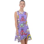 Cloud Seamless Pattern Frill Swing Dress