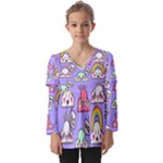 Cloud Seamless Pattern Kids  V Neck Casual Top