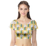 American Golden Ancient Totems Short Sleeve Crop Top