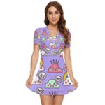 Cloud Seamless Pattern V-Neck High Waist Chiffon Mini Dress