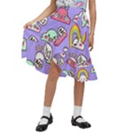 Cloud Seamless Pattern Kids  Ruffle Flared Wrap Midi Skirt