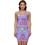 Cloud Seamless Pattern Sleeveless Wide Square Neckline Ruched Bodycon Dress