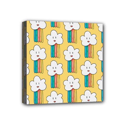 Smile Cloud Rainbow Pattern Yellow Mini Canvas 4  x 4  (Stretched) from ArtsNow.com