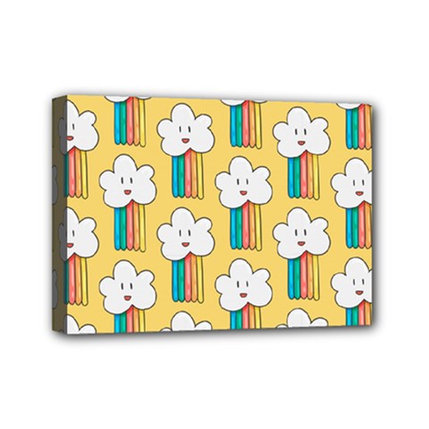 Smile Cloud Rainbow Pattern Yellow Mini Canvas 7  x 5  (Stretched) from ArtsNow.com