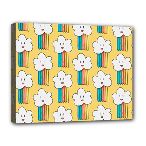 Smile Cloud Rainbow Pattern Yellow Canvas 14  x 11  (Stretched) from ArtsNow.com