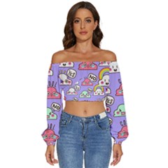 Long Sleeve Crinkled Weave Crop Top 