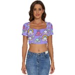 Cloud Seamless Pattern Short Sleeve Square Neckline Crop Top 