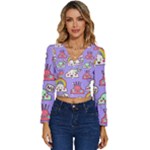 Cloud Seamless Pattern Long Sleeve V-Neck Top