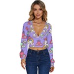 Cloud Seamless Pattern Long Sleeve Deep-V Velour Top