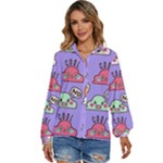 Cloud Seamless Pattern Women s Long Sleeve Button Up Shirt