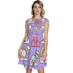 Cloud Seamless Pattern Cap Sleeve High Waist Dress