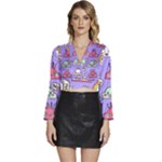 Cloud Seamless Pattern Long Sleeve Tie Back Satin Wrap Top