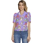 Cloud Seamless Pattern Puffed Short Sleeve Button Up Jacket