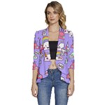 Cloud Seamless Pattern Women s 3/4 Sleeve Ruffle Edge Open Front Jacket