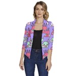 Cloud Seamless Pattern Women s Draped Front 3/4 Sleeve Shawl Collar Jacket