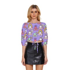 Mid Sleeve Drawstring Hem Top 