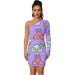 Cloud Seamless Pattern Long Sleeve One Shoulder Mini Dress