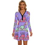 Cloud Seamless Pattern Long Sleeve Deep V Mini Dress 