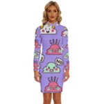 Cloud Seamless Pattern Long Sleeve Shirt Collar Bodycon Dress