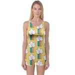 Smile Cloud Rainbow Pattern Yellow One Piece Boyleg Swimsuit