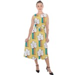 American Golden Ancient Totems Midi Tie-Back Chiffon Dress