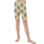Smile Cloud Rainbow Pattern Yellow Kids  Mid Length Swim Shorts