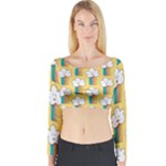 Smile Cloud Rainbow Pattern Yellow Long Sleeve Crop Top