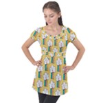 American Golden Ancient Totems Puff Sleeve Tunic Top