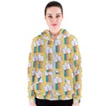 Smile Cloud Rainbow Pattern Yellow Women s Zipper Hoodie