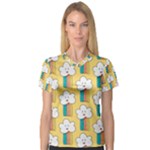 Smile Cloud Rainbow Pattern Yellow V-Neck Sport Mesh T-Shirt