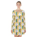 American Golden Ancient Totems Long Sleeve Velvet V-neck Dress