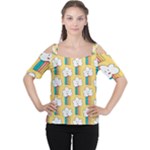 Smile Cloud Rainbow Pattern Yellow Cutout Shoulder T-Shirt