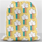 Smile Cloud Rainbow Pattern Yellow Drawstring Bag (Large)
