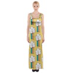 Smile Cloud Rainbow Pattern Yellow Thigh Split Maxi Dress