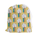 Smile Cloud Rainbow Pattern Yellow Drawstring Pouch (2XL)